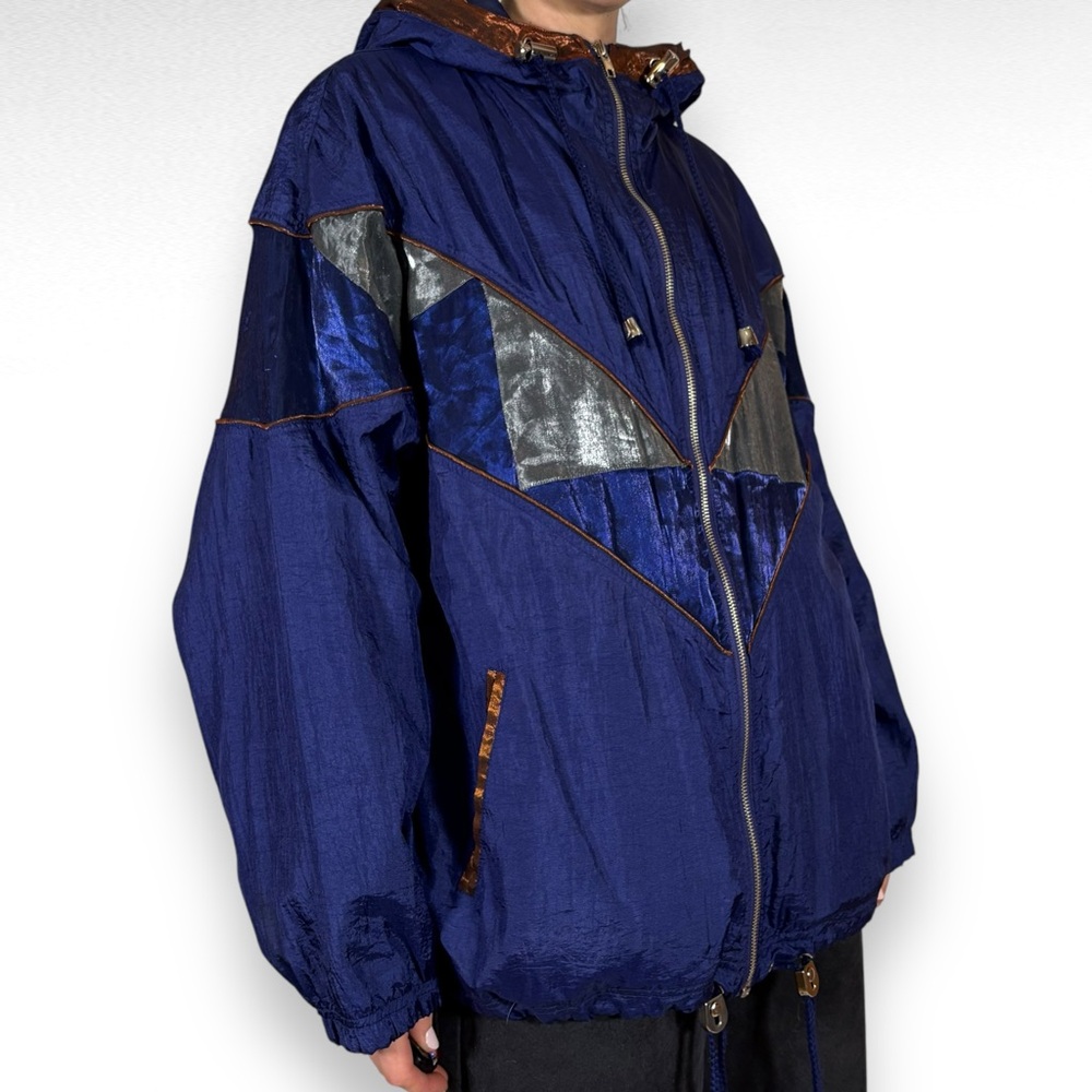 Men's Blue and Silver Hooded Jacket - Picture 2 of 10